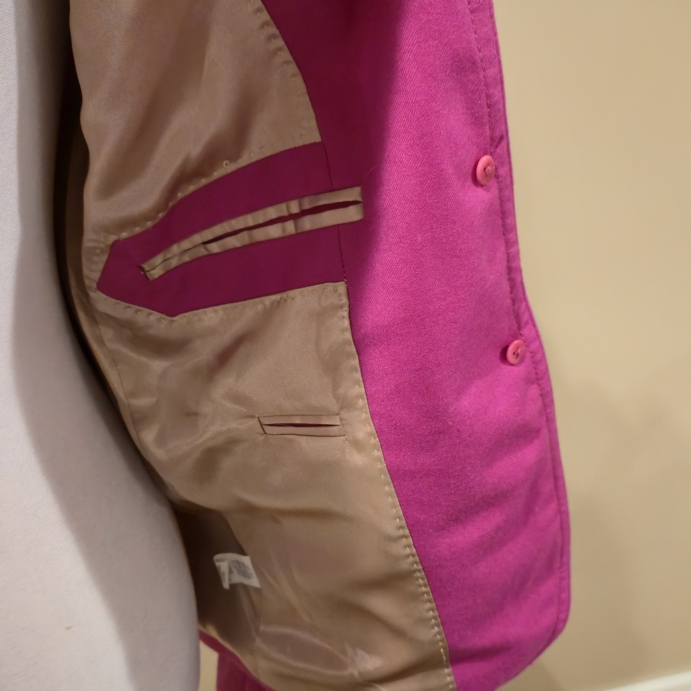 J. Crew 100% Wool Vibrant Pink Blazer with Gold Buttons - Picture 6 of 9